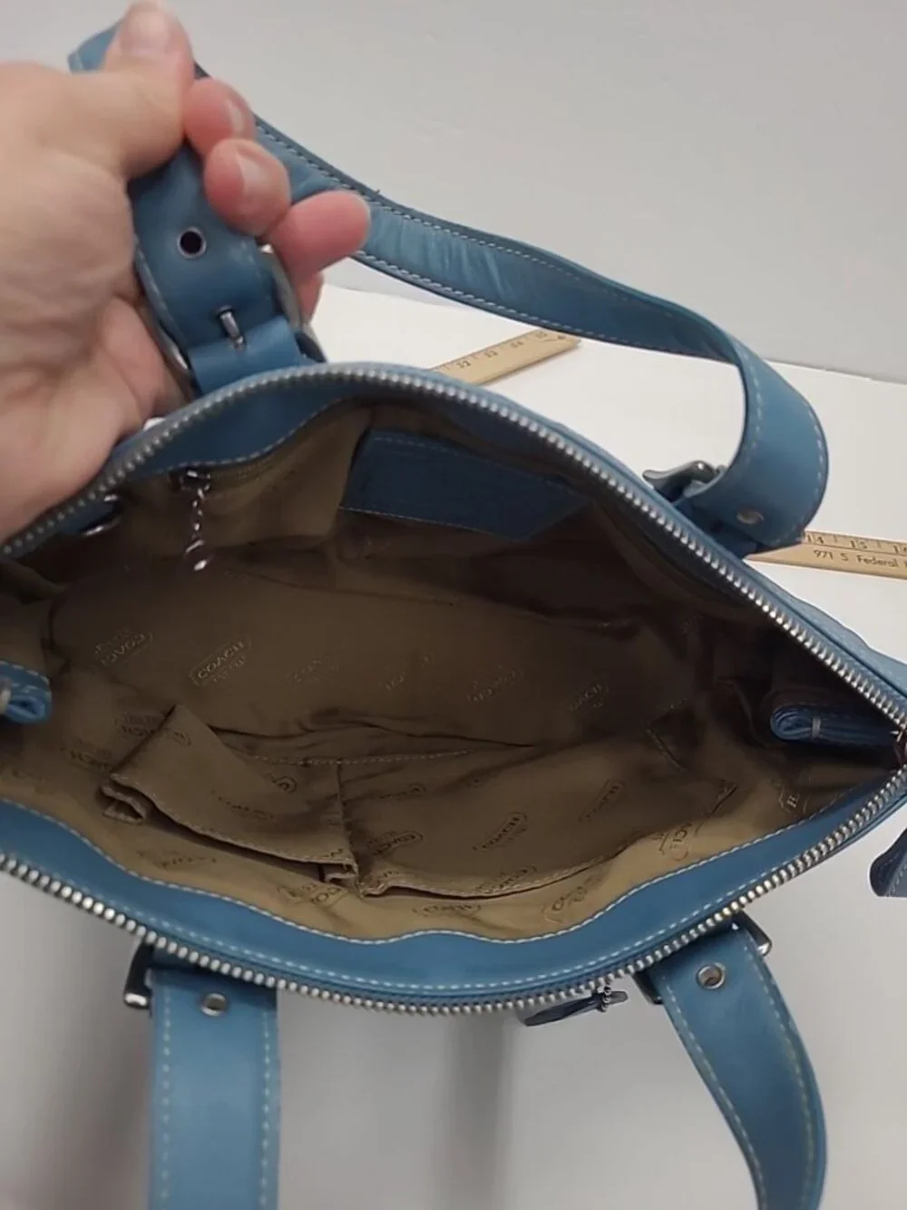 VIntage Coach 9545 Legacy Zip Soho Sachel Leather Teal Purse - Picture 7 of 8
